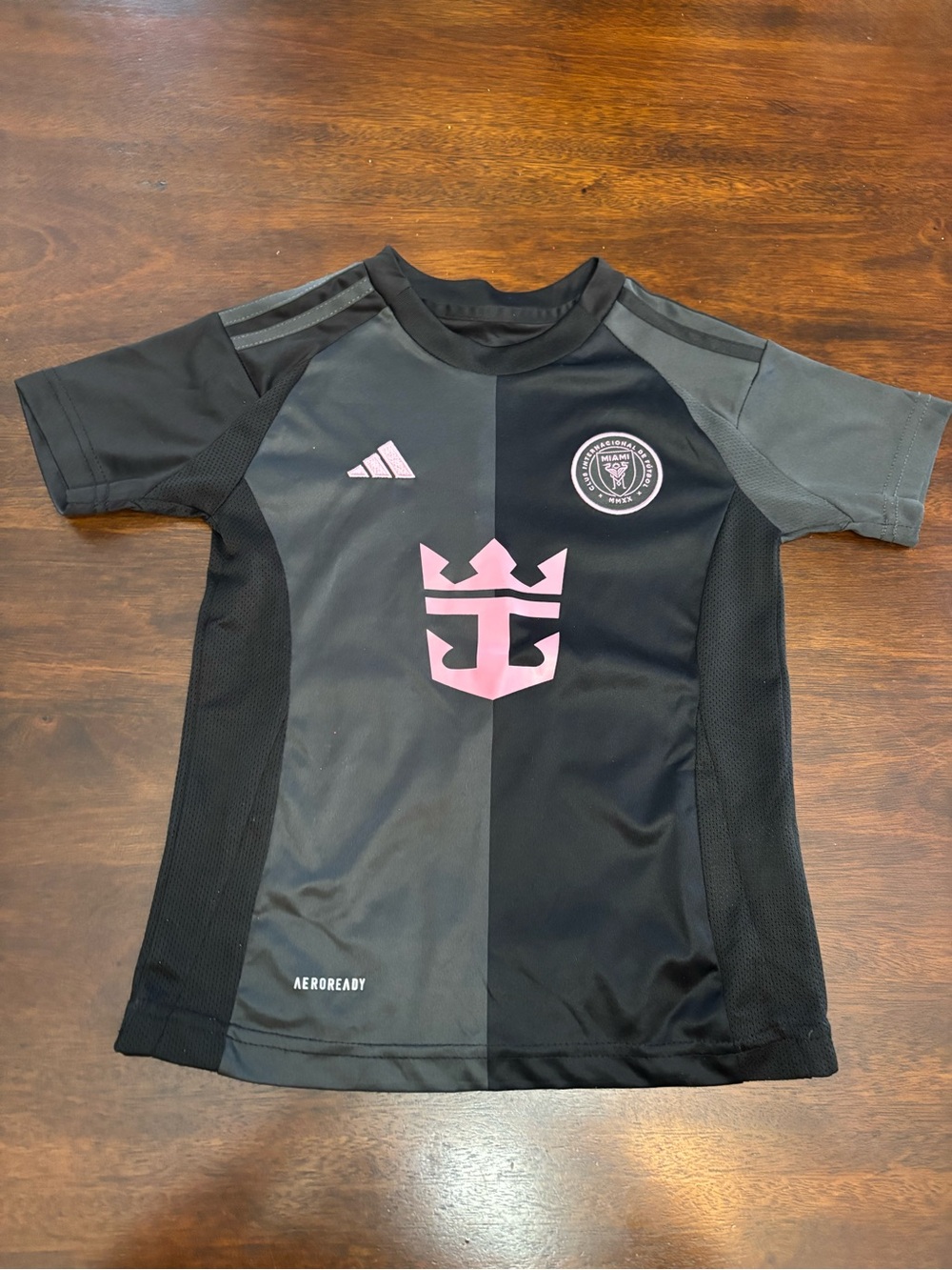 Kids adidas Black & Gray Athletic Jersey with Pink Crest